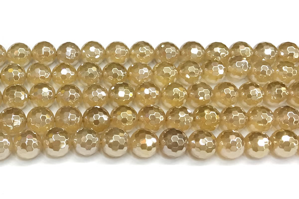 CAA6052 15 inches 10mm faceted round AB-color yellow agate beads