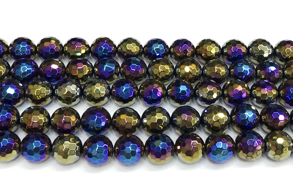 CAA6056 15 inches 10mm faceted round AB-color black agate beads