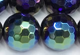 CAA6057 15 inches 12mm faceted round AB-color black agate beads