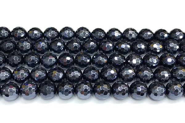 CAA6060 15 inches 10mm faceted round AB-color black agate beads