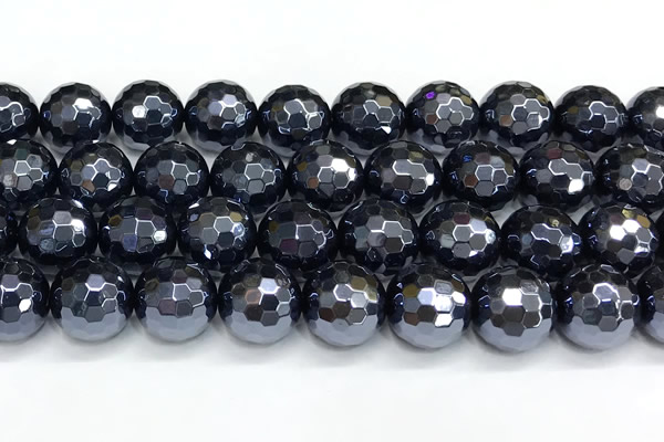 CAA6061 15 inches 12mm faceted round AB-color black agate beads