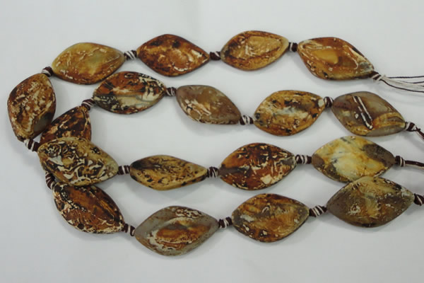 CAA759 15.5 inches 22*33mm twisted marquise wooden agate beads