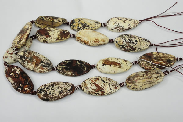CAA761 15.5 inches 21*40mm twisted oval wooden agate beads