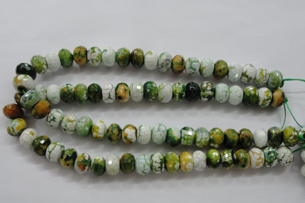 CAA827 15.5 inches 10*14mm faceted rondelle fire crackle agate beads