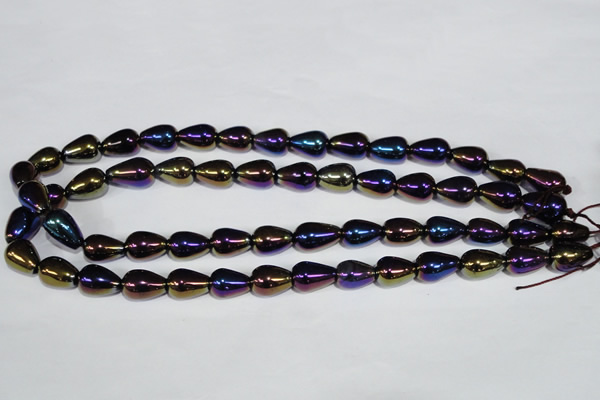 CAA855 15.5 inches 10*14mm teardrop AB-color black agate beads
