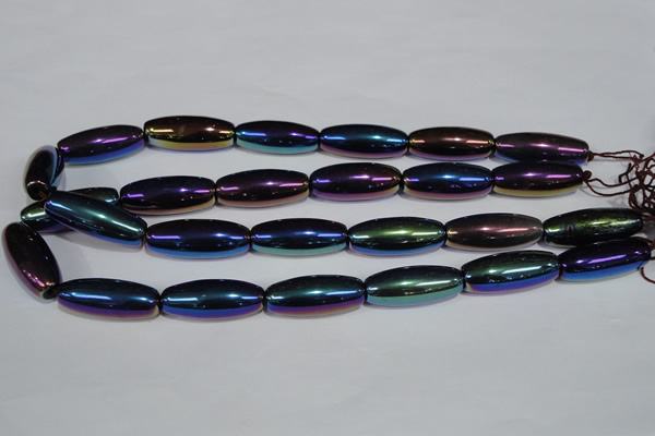 CAA859 15.5 inches 12*30mm rice AB-color black agate beads