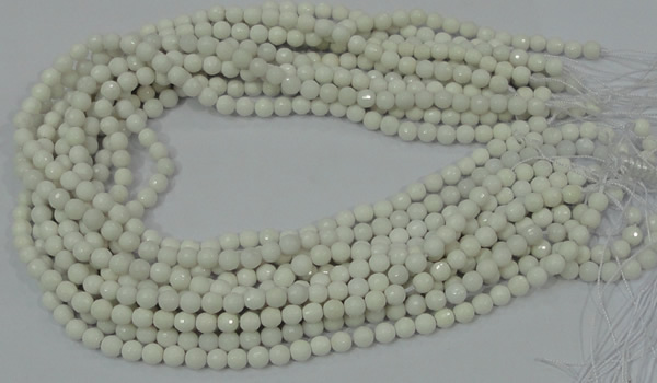 CAA92 15.5 inches 4mm faceted round white agate gemstone beads