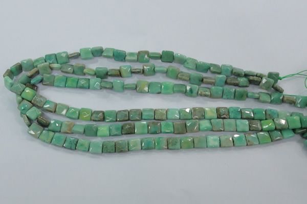 CAA99 15.5 inches 8*8mm faceted square grass agate gemstone beads