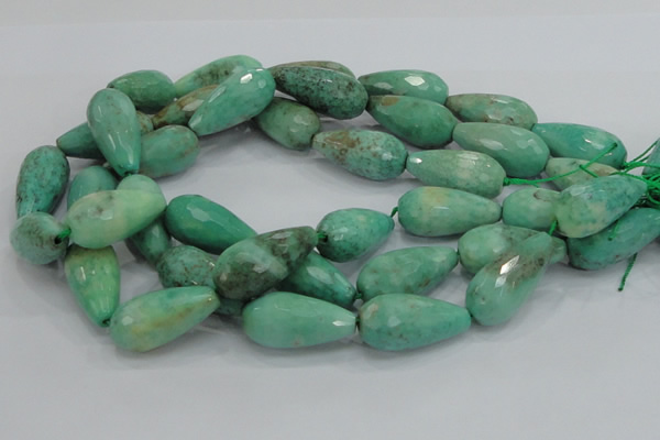 CAB17 15.5 inches 15*30mm faceted teardrop green grass agate beads