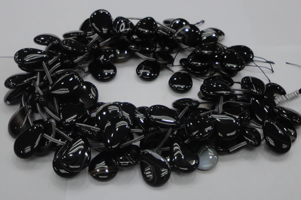 CAB315 15.5 inches 18*25mm flat teardrop black agate gemstone beads