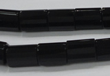 CAB334 15.5 inches 10*14mm faceted column black agate gemstone beads