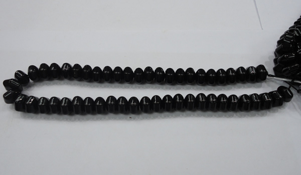 CAB340 15.5 inches 8*14mm hexagon rondelle black agate gemstone beads