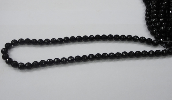 CAB343 15.5 inches 8mm faceted round black agate gemstone beads