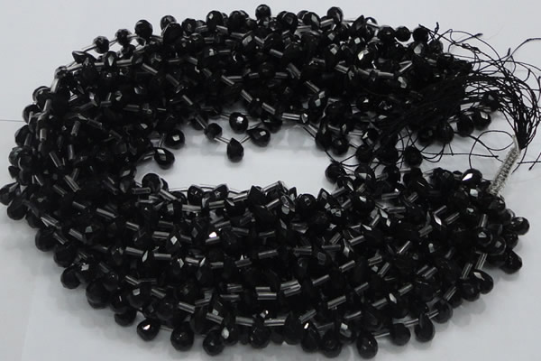 CAB348 15.5 inches 7*10mm faceted teardrop black agate gemstone beads