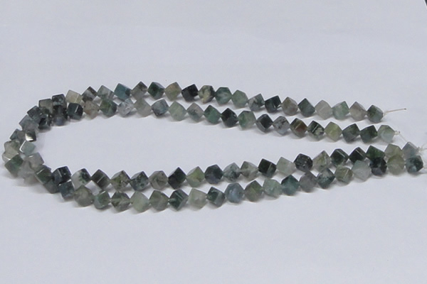 CAB400 15.5 inches 6*6mm inclined cube moss agate gemstone beads