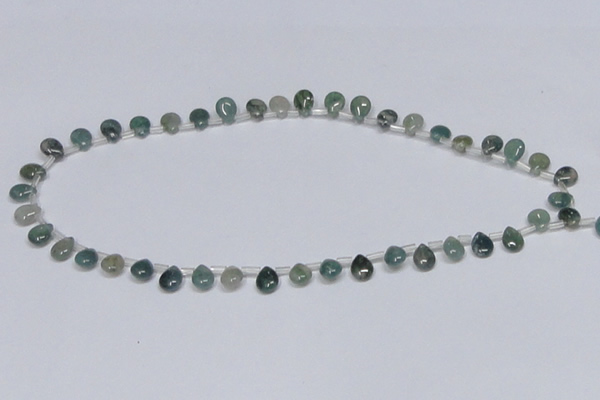 CAB414 15.5 inches 7*9mm flat teardrop moss agate gemstone beads