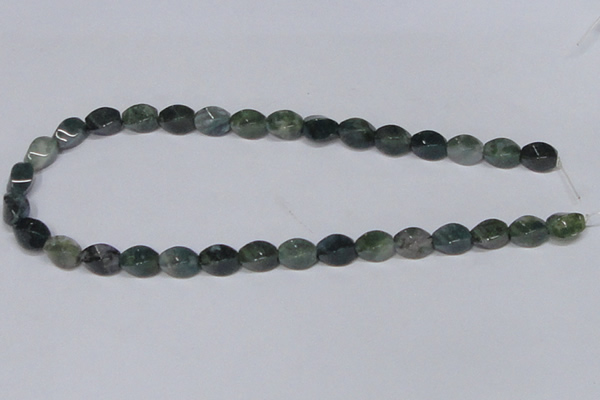 CAB420 15.5 inches 8*12mm twisted rice moss agate gemstone beads