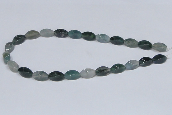CAB421 15.5 inches 8*16mm twisted rice moss agate gemstone beads