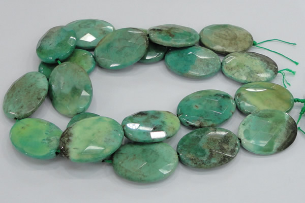 CAB44 15.5 inches 30*40mm faceted oval green grass agate beads