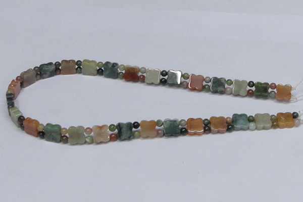 CAB469 15.5 inches flower & round double-drilled indian agate beads