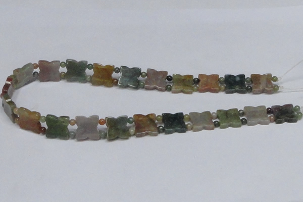 CAB470 15.5 inches flower & round double-drilled indian agate beads