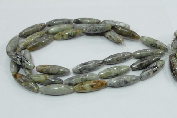 CAB565 15.5 inches 12*40mm rice silver needle agate gemstone beads