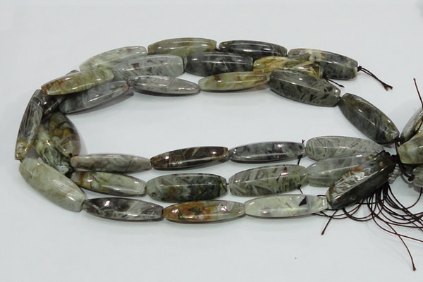 CAB570 15.5 inches 15*40mm flat rice silver needle agate gemstone beads