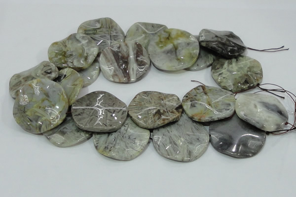 CAB572 15.5 inches 40mm wavy coin silver needle agate gemstone beads