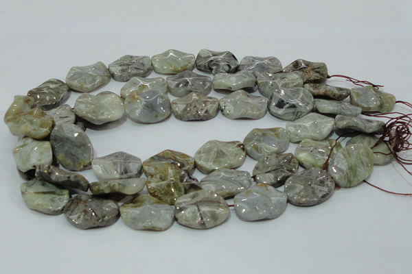CAB574 15.5 inches 18*25mm wavy oval silver needle agate gemstone beads