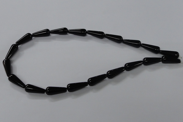 CAB737 15.5 inches 8*20mm teardrop black agate gemstone beads