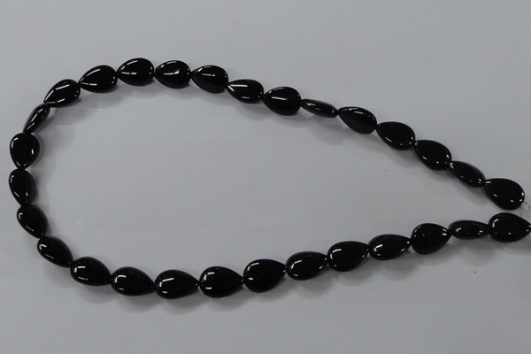 CAB745 15.5 inches 10*14mm flat teardrop black agate gemstone beads