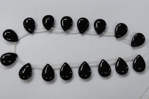 CAB773 15.5 inches 18*25mm top-drilled flat teardrop black agate beads