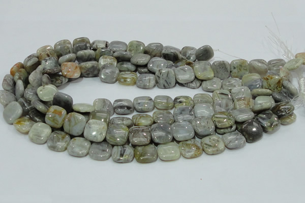 CAB78 15.5 inches 15*15mm square silver needle agate gemstone beads