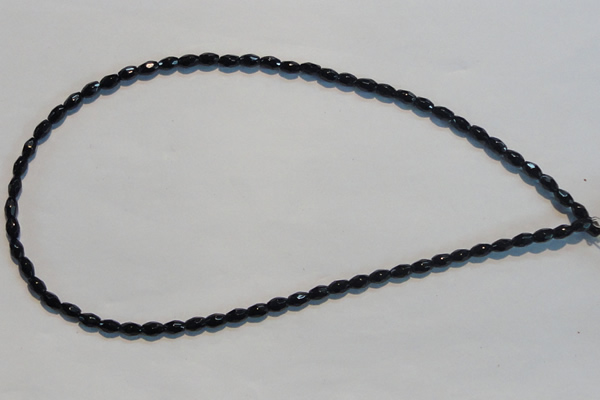 CAB789 15.5 inches 4*6mm faceted rice black agate gemstone beads