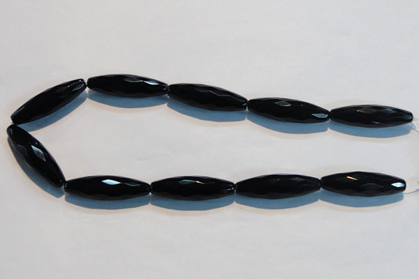 CAB795 15.5 inches 12*40mm faceted rice black agate gemstone beads