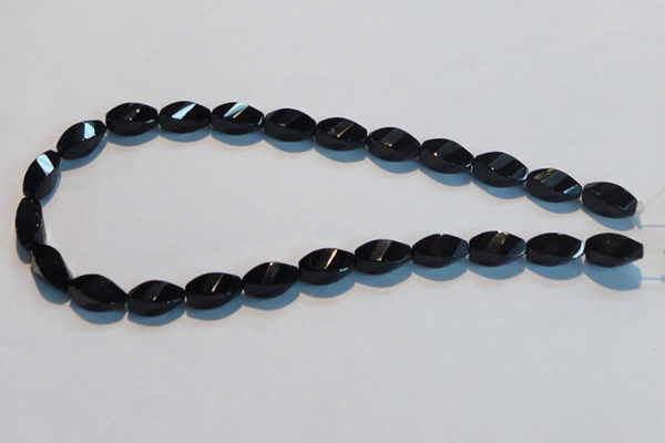 CAB796 15.5 inches 8*16mm faceted & twisted rice black agate beads