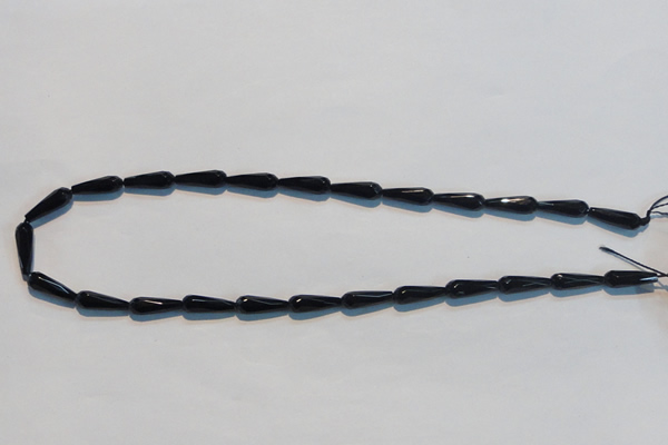 CAB798 15.5 inches 5*16mm faceted teardrop black gemstone agate beads