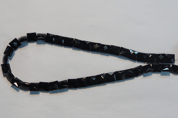 CAB801 15.5 inches 10*10mm faceted square black gemstone agate beads