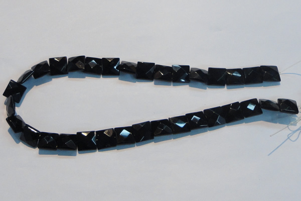 CAB802 15.5 inches 12*12mm faceted square black gemstone agate beads