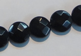 CAB810 15.5 inches 14mm faceted coin black gemstone agate beads