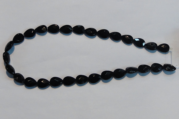 CAB811 15.5 inches 10*14mm faceted & flat teardrop black agate beads