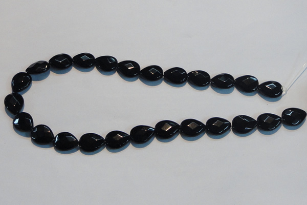 CAB812 15.5 inches 12*15mm faceted & flat teardrop black agate beads