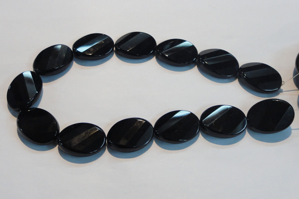 CAB816 15.5 inches 22*30mm faceted & twisted oval black agate beads