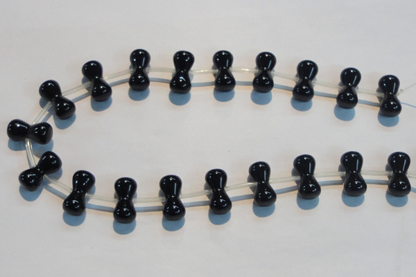 CAB829 10*20mm dumbbell-shaped black agate gemstone beads