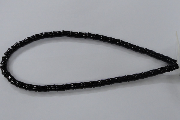 CAB842 15.5 inches 8*10mm bamboo shape black agate gemstone beads