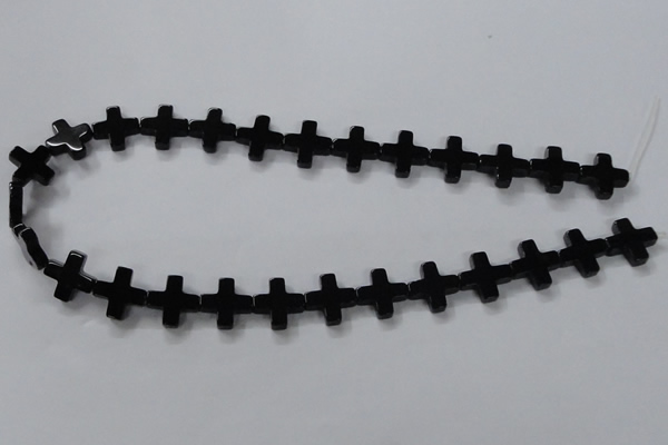 CAB846 15.5 inches 14*14mm cross black agate gemstone beads wholesale