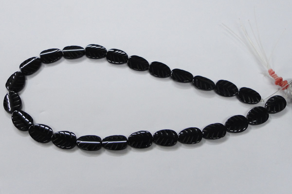 CAB851 15.5 inches 12*16mm leaf black agate gemstone beads wholesale