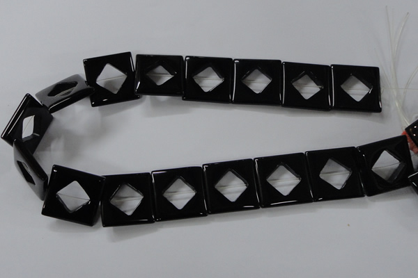 CAB865 15.5 inches 25*25mm square black agate gemstone beads wholesale