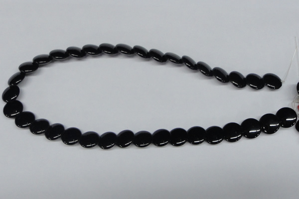 CAB982 15.5 inches 14mm flat round black agate gemstone beads wholesale