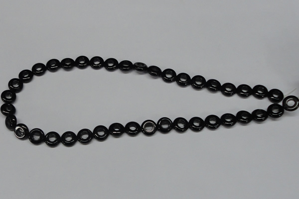 CAB995 15.5 inches 10mm donut black agate gemstone beads wholesale